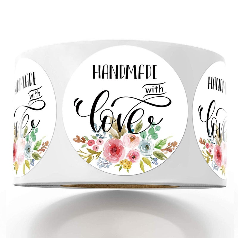 Mr.Mug Floral Handmade Stickers, 1.4 Inch Round, 500 Labels per Roll (1 Roll), Adhesive Labels - Image 1